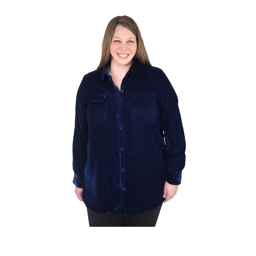 Roaman's Velveteen Navy Blue Long Sleeve